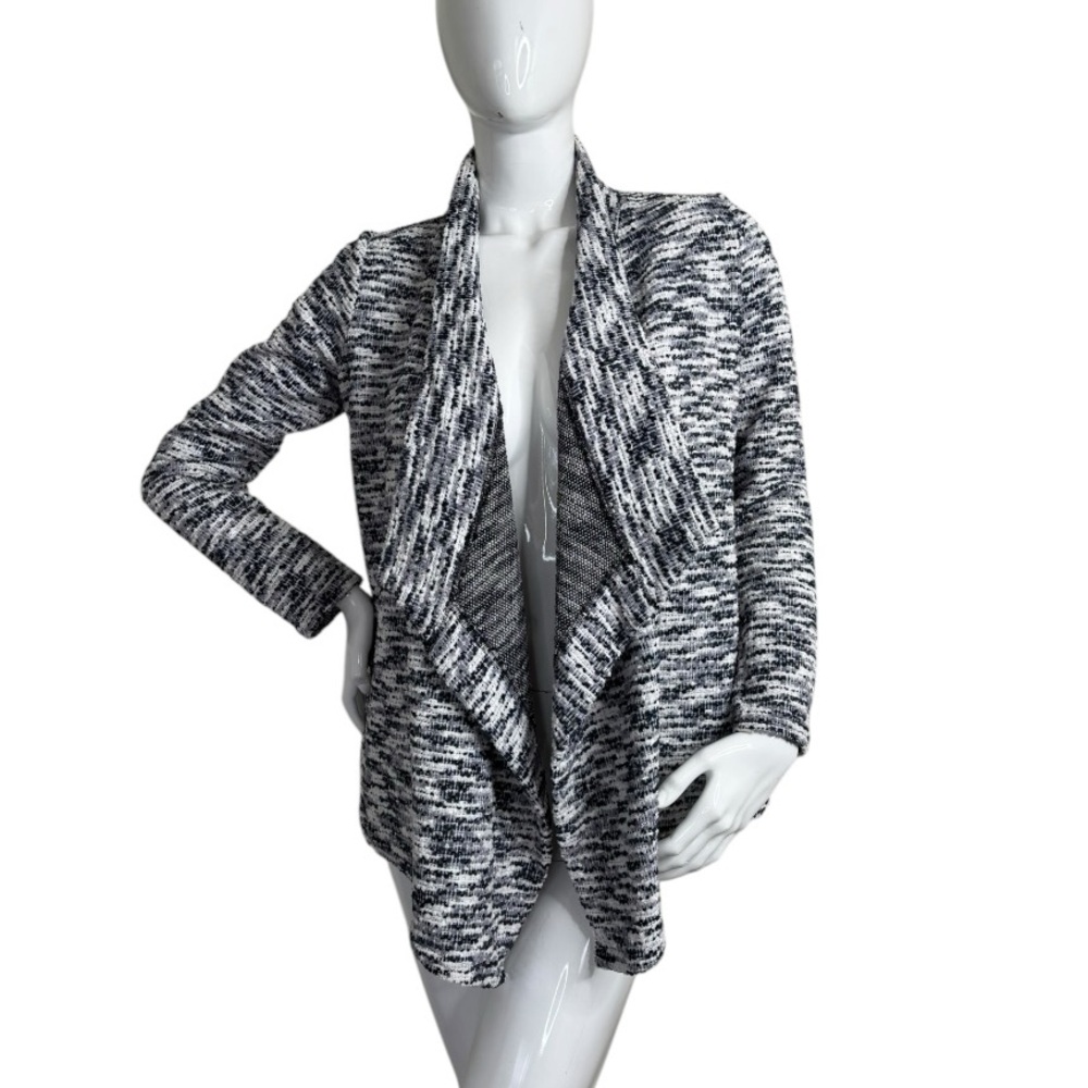 Vince Camuto Navy grey White Waterfall draped Front Long Sleeve jacket Sweater S - Picture 3 of 15
